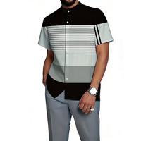 Camisa Casual de Hombre con Estampado Digital 3D, Estilo Europeo Americano, a Rayas, de Primavera, con Botones Negros, para Exteriores