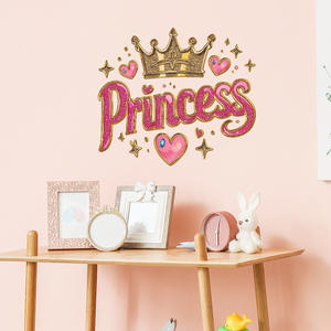 Adesivi <span class=keywords><strong>murali</strong></span> impermeabili autoadesivi con corona dorata rosa 'Principessa' per camerette di ragazze e soggiorni - Product Image 1
