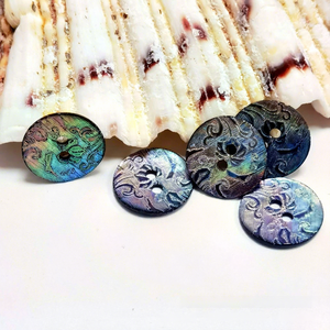 Bouton de chemise japonais Ma's, coquille ronde, deux trous, couleur gris, motif style national - Product Image 3