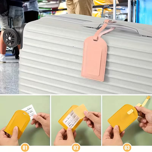 Étiquette de bagage en cuir PU avec porte-<span class=keywords><strong>carte</strong></span> d'identité et papier à signature, étanche, à rabat vertical, pour impression OEM par estampage - Product Image 5