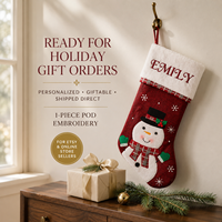 Chaussette de Noël en velours de luxe avec broderie de nom, fabrication sur commande (POD) par le fabricant