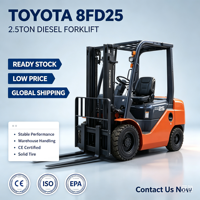 Chariot élévateur Toyota 8FD25 à faible nombre d'heures de fonctionnement, équipé d'un moteur diesel 1DZ-II, puissance stable, équipement logistique, expédition mondiale