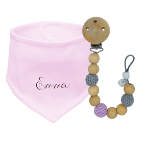 Bavaglino per neonato con nome + 1 x catena per ciuccio perla all'uncinetto (bambina / bambino) - Product Image 1
