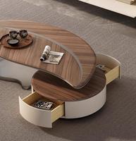 Ensemble Table Basse Centrale et Meuble TV de Luxe à Forme de Feuille, Design Moderne et de Haute Qualité, Irrégulier, pour Salon