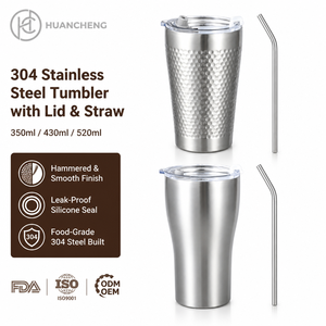 Vaso Térmico de Acero Inoxidable 304 HC al por Mayor, 330-520ml, con Tapa Cónica Curva Martillada y Popote, Fábrica OEM y ODM, 2 Piezas - Product Image 1