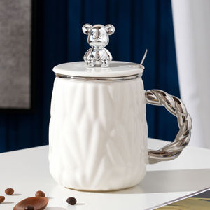 Modern Silver Office Tea <b>Cup</b> Nordic Mugs <b>Ceramic</b> Coffee <b>Cup</b> <b>Ceramics</b> Mugs With Spoon and Cute Violent Bear Lid - Product Image 5