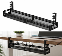 Organisateur de câbles noir sous le bureau, sans perçage, avec pince de fixation, panier de rangement pour fils, support de rangement pour ordinateur de bureau