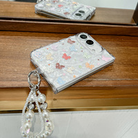 Coque de protection intégrale antichoc en PC transparent effet cristal avec motif papillon pour iPhone Duo 18 Fold avec bracelet (modèle 2026)