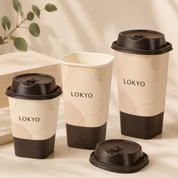 LOKYO 12oz 16oz 22oz Op maat bedrukte vierkante Boba-thee papieren bekers Wegwerp papieren bekers met vierkant papieren deksel en plastic deksel