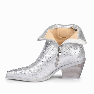 WETKISS-<span class=keywords><strong>Botines</strong></span> de tacón grueso para mujer, botas de vaquero con diamantes de imitación <span class=keywords><strong>plateados</strong></span>, 2023 - Product Image 4