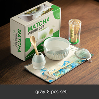 Ensemble de bols en céramique pour thé matcha japonais personnalisé avec bec verseur, tasses en grès matcha fabriquées à la main au Japon, 8 pièces, cuillère en bambou, kit matcha