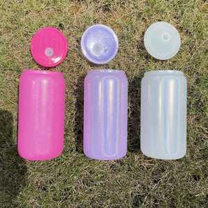 Gobelet en verre à sublimation vierge de 16 oz, scintillant et coloré, avec couvercle en plastique coloré, provenant de notre entrepôt aux États-Unis - Product Image 3
