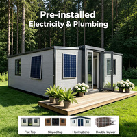 Villa préfabriquée de luxe, 3 chambres, 2 salles de bain, maison conteneur extensible avec installation solaire prête à l'emploi pour une solution de vie hors réseau