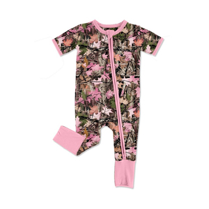 Combinaison courte à manches courtes pour bébé, enfant, garçon, rose vif, imprimé feuilles, vente en gros, SR4212 - Product Image 2
