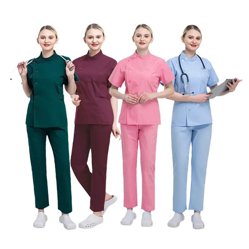 Uniformes médicaux de couleur unie pour salon de beauté Vêtements de travail pour soins infirmiers Manteaux de laboratoire + pantalons Uniformes pour animalerie Ensembles de gommage Vêtements de travail pour dentiste