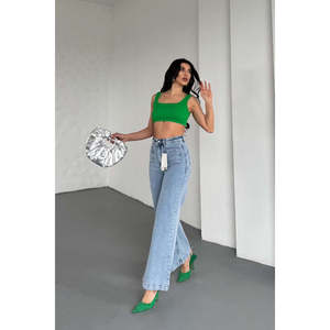 Pantalon en jean floral taille haute avec détail de poche avant, jean boyfriend évasé respirant, coupe slim, type ample, décoration déchirée - Product Image 4