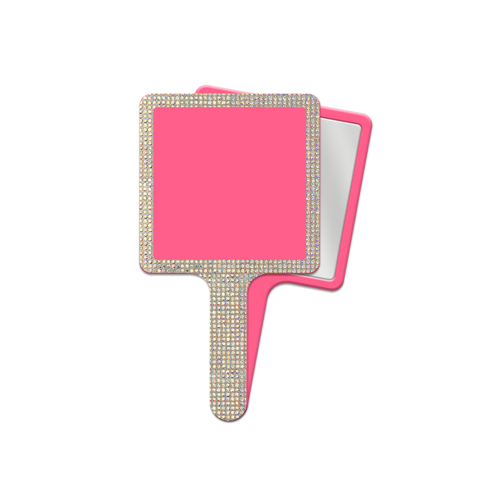 1 miroir à main rose vif de petite taille avec strass