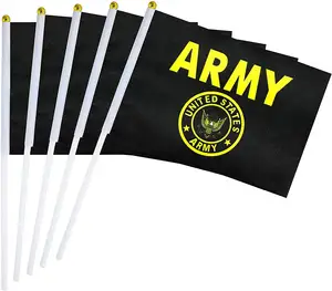 Decorations Supplies Army Gold Crest Stick Flag Small Mini Handheld United States Military Flags On Stick