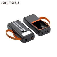 Banque d'alimentation PORPIU PD22.5W à charge rapide 30000mah Li-Polymère avec écran LED et câble intégré pour iPhone/Android Utilisation en extérieur