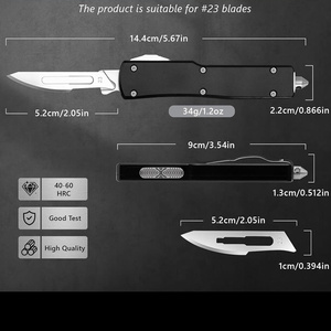 Couteau utilitaire chirurgical rétractable à double action, format micro, pour petites commandes en gros, type OTF, avec bouton poussoir, pour la poche - Product Image 3