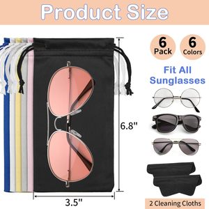 Étui à lunettes rectangulaire en microfibre Hoiny, 6 pièces, étui souple à cordon pour lunettes de soleil, 2 chiffons de nettoyage, unisexe adulte, 6-8,9 pouces - Product Image 2