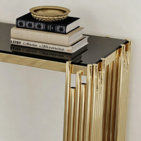 Table de canapé de luxe en métal doré avec double étagère en verre transparent, élégante table console d'appoint pour couloir