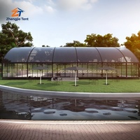 Tenda Lengkung Bentang Lebar Rangka Aluminium Hitam Tahan Api Atap PVC Tahan Air untuk Pesta Pernikahan Pameran Luar Ruangan Semua Musim