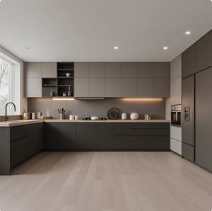 Gabinetes de Cocina Modernos de Diseño Simple, Pre-fabricados, en Laca Gris, en Venta - Product Image 5