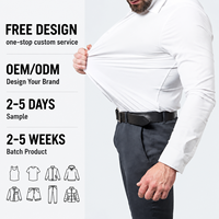 Kemeja Pria Lengan Panjang 4-Way Non-Iron Stretch, Warna Solid Klasik, Model Muscle Fit, Fleksibel, Kancing Depan, Untuk Kerja Kantor, Atasan Basic