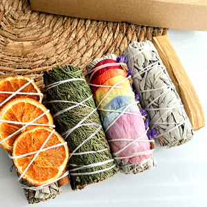 Ensemble d'aromathérapie naturelle aux cristaux de sauge blanche, cèdre et orange, infusé au feu, avec bâtonnets de Palo Santo pour la purification du <span class=keywords><strong>yoga</strong></span> et de la méditation - Product Image 4