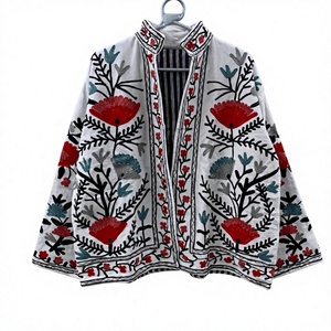 Chaqueta de Algodón con Bordado Floral a Mano, Cuello Mandarín, Manga Larga, Estilo Prairie Chic, Ropa de Primavera para Mujer - Product Image 1