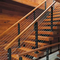CBMMart Escalier résidentiel Escalier en acier au carbone Escalier en bois Escalier intérieur droit Rampes de câble Escalier de main courante
