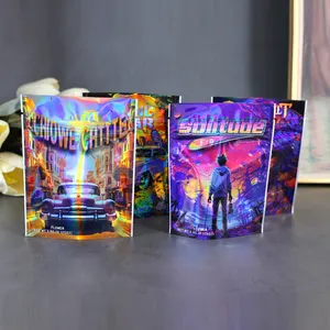 Custom Printed 3.5 g Smell Proof Metallic Foil Plastic Packaging Holographic Mylar Ziplock Bags with bottom gusset