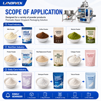 Machine d'emballage pour sachets Doypack de produits laitiers secs : yaourt, crème à café, crème de lactosérum, protéines de lait, poudre de cacao, farine de blé