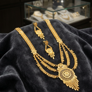Wholesale 14K 18K 24K Micro Gold Rani Haar Necklaces Set Floral Design Indian Wedding Jewelry Set Fashion Brass Gold Jewelry Set - Product Image 5