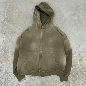 High Quality 480 Gsm Cotton <b>Graphic</b> Embroidery Zipper Hoodies Custom Oversized Vintage Stone Acid Washed <b>Hoodie</b> for Men TKAN631 - Product Image 3