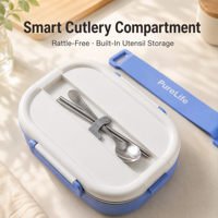 Boîte à lunch bento en acier inoxydable 304, étanche, micro-ondable, 1500 ml, multi-compartiments, avec couverts, portable, pour l'école