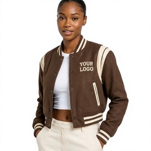 Custom <b>Women</b> PU Leather Varsity <b>Jacket</b> Letterman Baseball <b>Bomber</b> <b>Jacket</b> Vintage Embroidered Streetwear Cropped Outerwear 2026 - Product Image 1