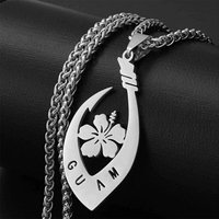 Guam Collier Collares De Joyeria De Moda Guam Charms Fleur D'hibiscus Collier En Acier Inoxydable Chaîne Figaro
