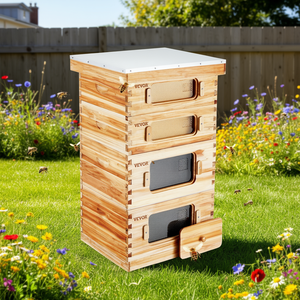 Kit de démarrage pour ruche Vevor, 40 cadres en bois de cèdre, 2 profonds, 2 moyens, Langstroth, avec fenêtres en acrylique pour l'apiculture - Product Image 3
