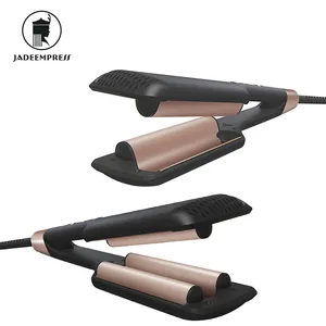 Jadeempress Professional Rotating Wave 16MM Iron Hair Crimper 3 Barrel Curling Wand With LED Display