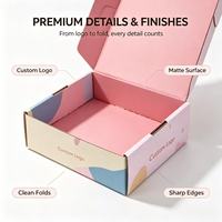 Boîtes en carton ondulé pliables personnalisées avec logo imprimé, boîtes d'emballage en carton rose, boîtes d'expédition avec bandes de déchirement