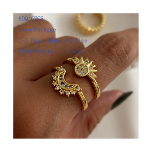 ERESI Fashion 18k PVD Gold Stainless Steel <strong>Ring</strong> Diamond Studded Jewelry for Couples Personalized Open Sun and <strong>Moon</strong> <strong>Ring</strong> - Product Image 1