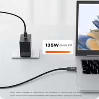 Câble d'alimentation USB-C 135W écologique avec gaine en nylon, convertisseur de type C vers port carré à pointe fine pour ordinateur portable Legion Y7000