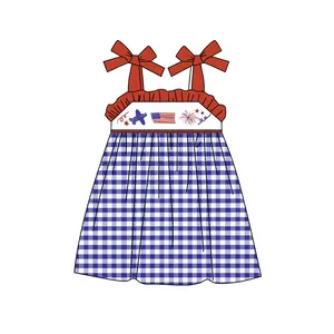 New Children Summer Dress Girls Airplane 4th of July Printed Short Sleeve Short Sleeve Dress Girls Boutique Dress
