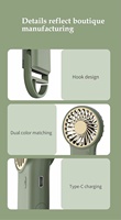 Mini ventilateur à main de type crochet, 3 vitesses réglables, rechargeable par USB, utilisation en extérieur, en voiture, à l'hôtel