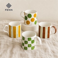 Mug Keramik Lukis Tangan Logo Kustom FENN, Cangkir Kopi Teh dengan Gagang, Grosir Peralatan Minum untuk Rumah, Dapur, Kafe, Pesta