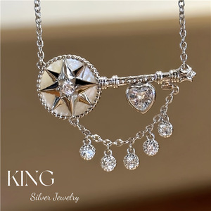 สร้อยคอเงิน S925 รุ่น Star Key ประดับมุกและคริสตัล สำหรับผู้หญิง ของขวัญเครื่องประดับแฟชั่น - Product Image 1