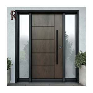 Rising Listo para instalar Villas de diseño contemporáneo Perfil negro Marco de aluminio Entrada frontal Puertas pivotantes para villas y casas - Product Image 4