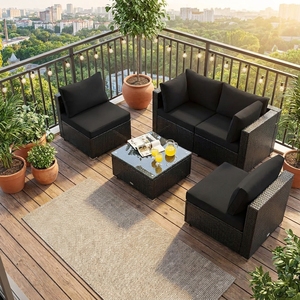 Elegant Outdoor Wicker Conversation Set <b>with</b> <b>Fire</b> <b>Pit</b> <b>Table</b> and Comfortable Grey Padded Seats for Porch Factory Price - Product Image 1